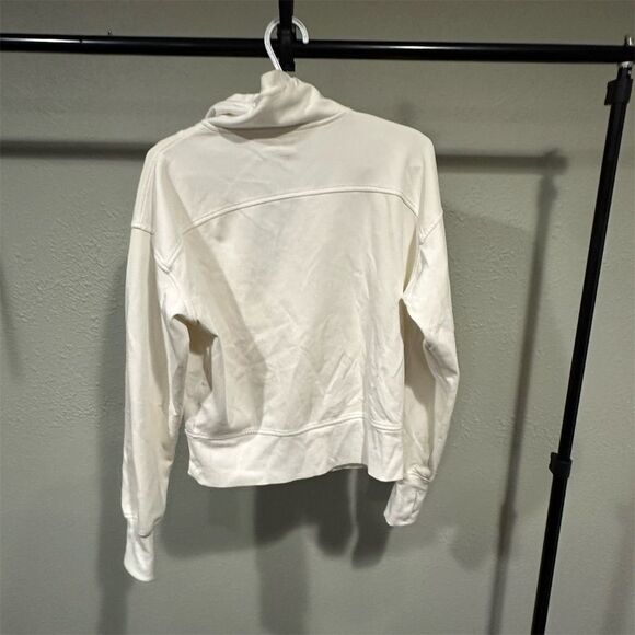 Old Navy Unisex White Fleece Hoodie Medium Quarter-Zip Casual Fall - Picture 3 of 4